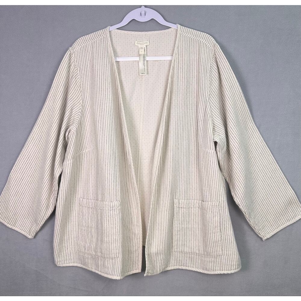 Eileen Fisher Reversible Organic Cotton Cardigan Jacket Stripe/Solid Size 2X - Picture 2 of 12
